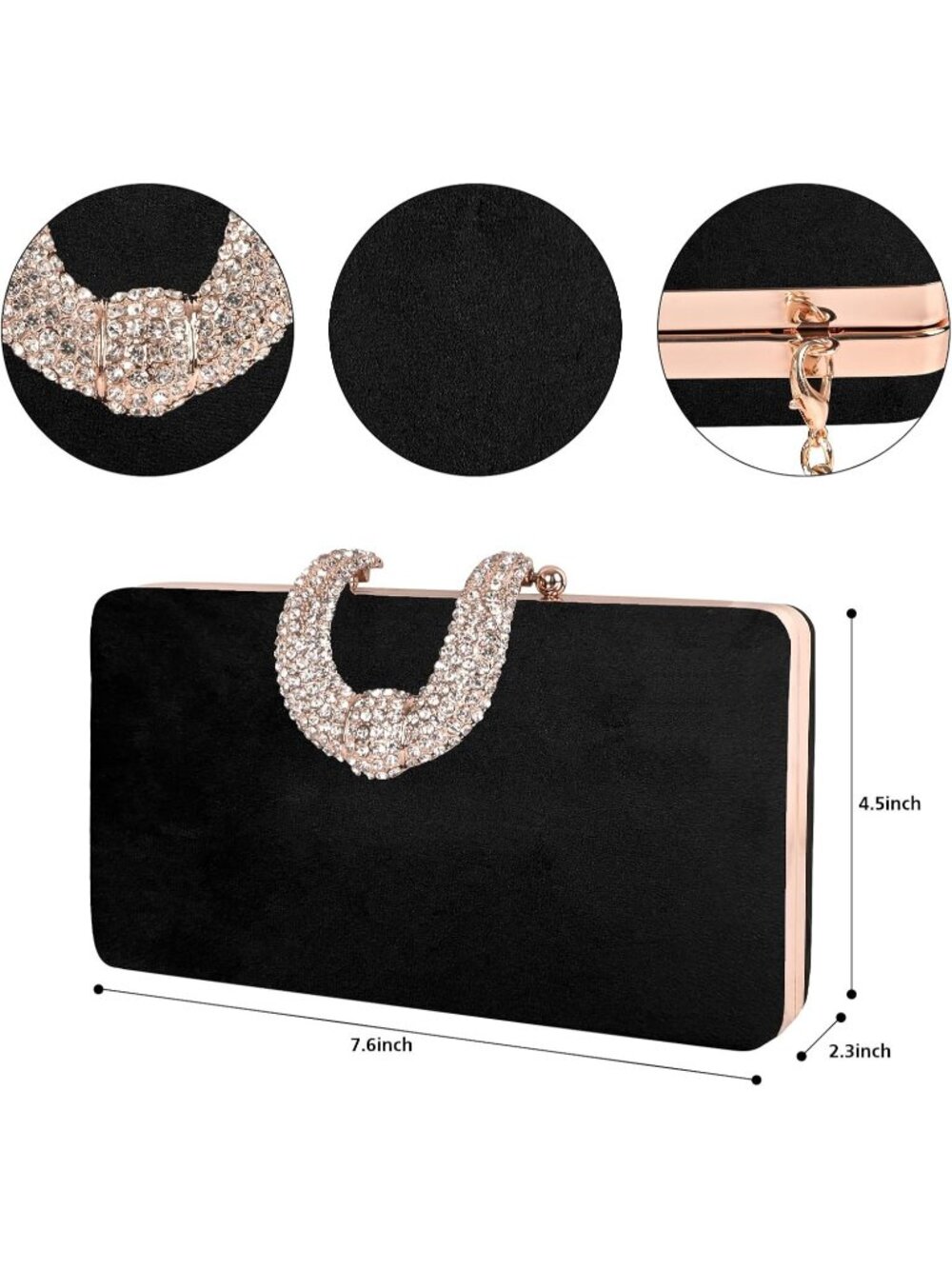 👜 Women's Black Party Dressy Handbag Sparkly Rhinestone Crystal Evening Clutch - Picture 6 of 6